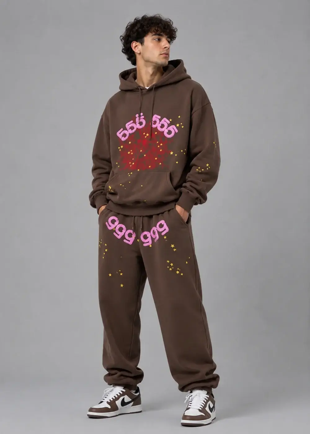 Spider Angel Number Sweatsuit Brown