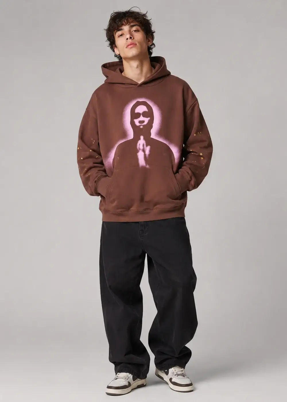 Spider Angel Thug Hoodie Brown