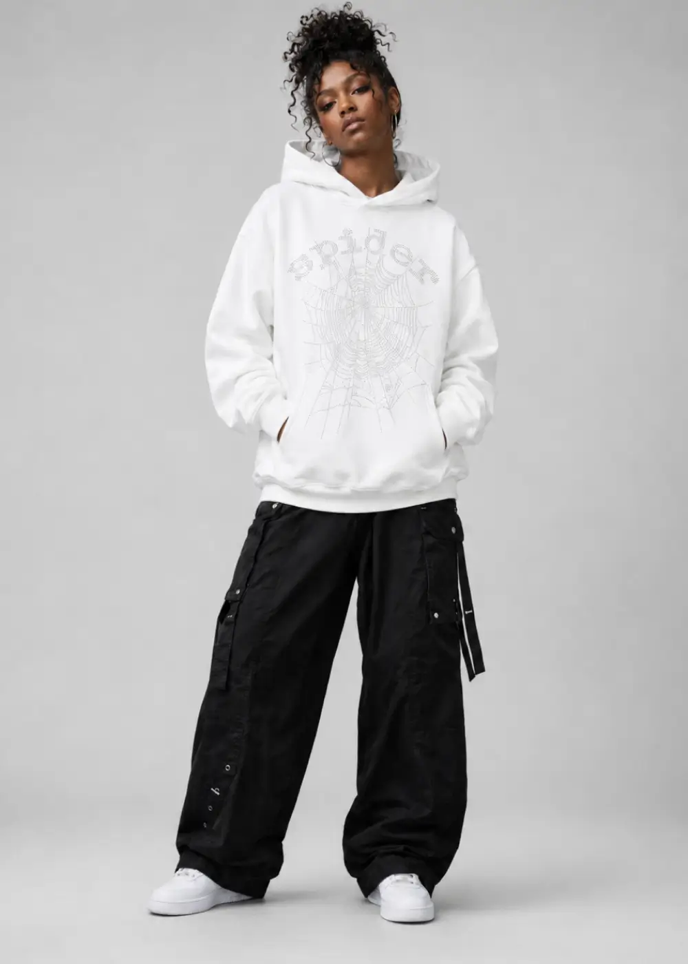 Spider OG Rhinestone Logo Hoodie White
