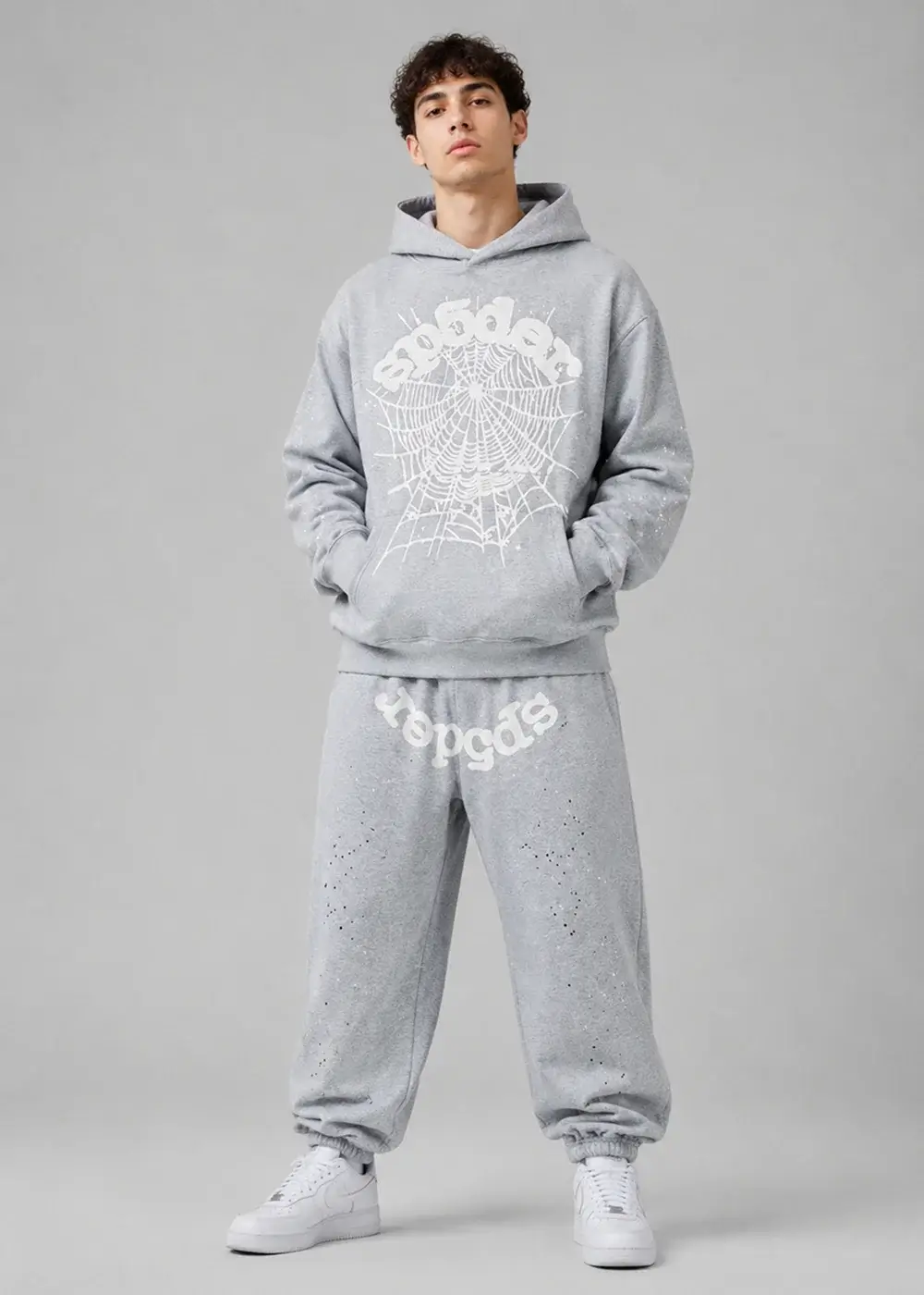 Spider OG Web Sweatsuit Light Grey - Hoodie & Sweatpants Streetwear Set