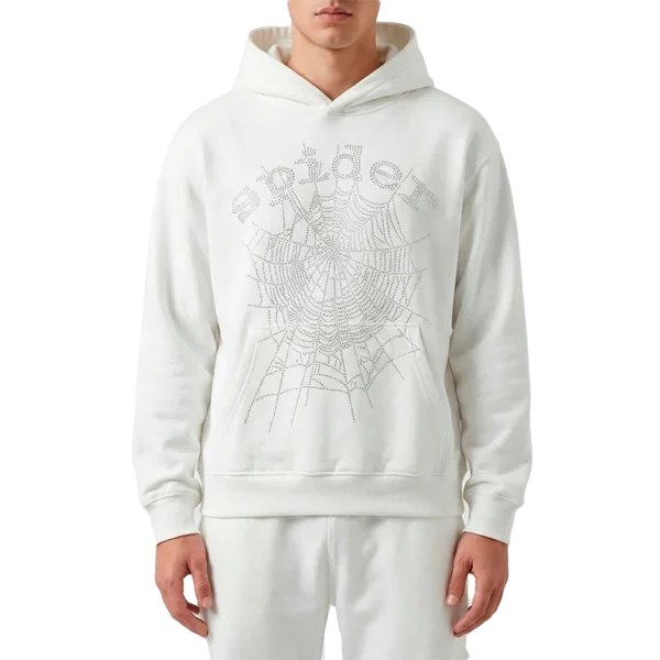 Spider OG Rhinestone Logo Hoodie White