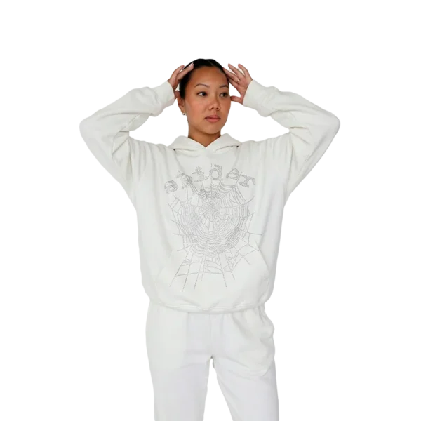 Spider OG Rhinestone Logo Hoodie White